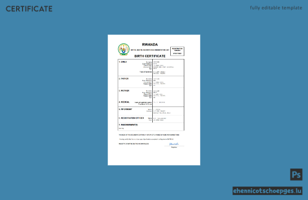 Beispiel einer Geburtsurkunde aus Ruanda (Word- und PDF-Datei)